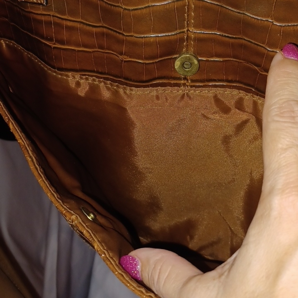 Bueno Dark Brown Faux leather croc embossed shoulder Tote laptop travel bag - Picture 6 of 8